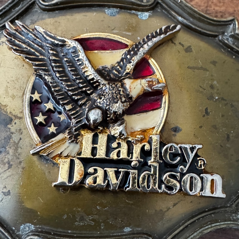 1978 Raintree Harley Davidson 75th Anniversary Enamel Belt Buckle Eagle Flag - Picture 7 of 16